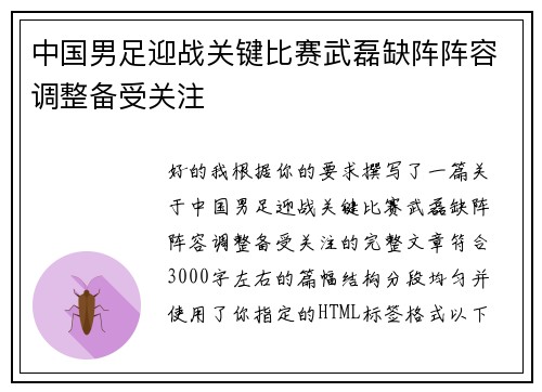 中国男足迎战关键比赛武磊缺阵阵容调整备受关注